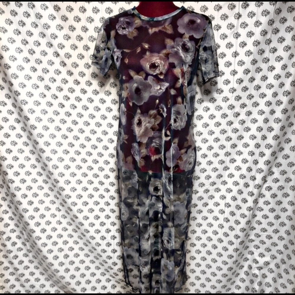 Teddi Black Blue Rose Mesh Dress